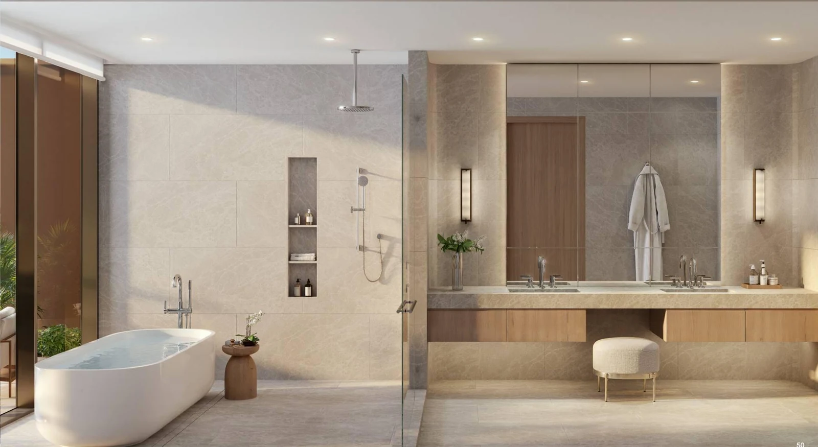 Baño con piedra natural, Kempinski Residences Miami — Imagen conceptual del desarrollador