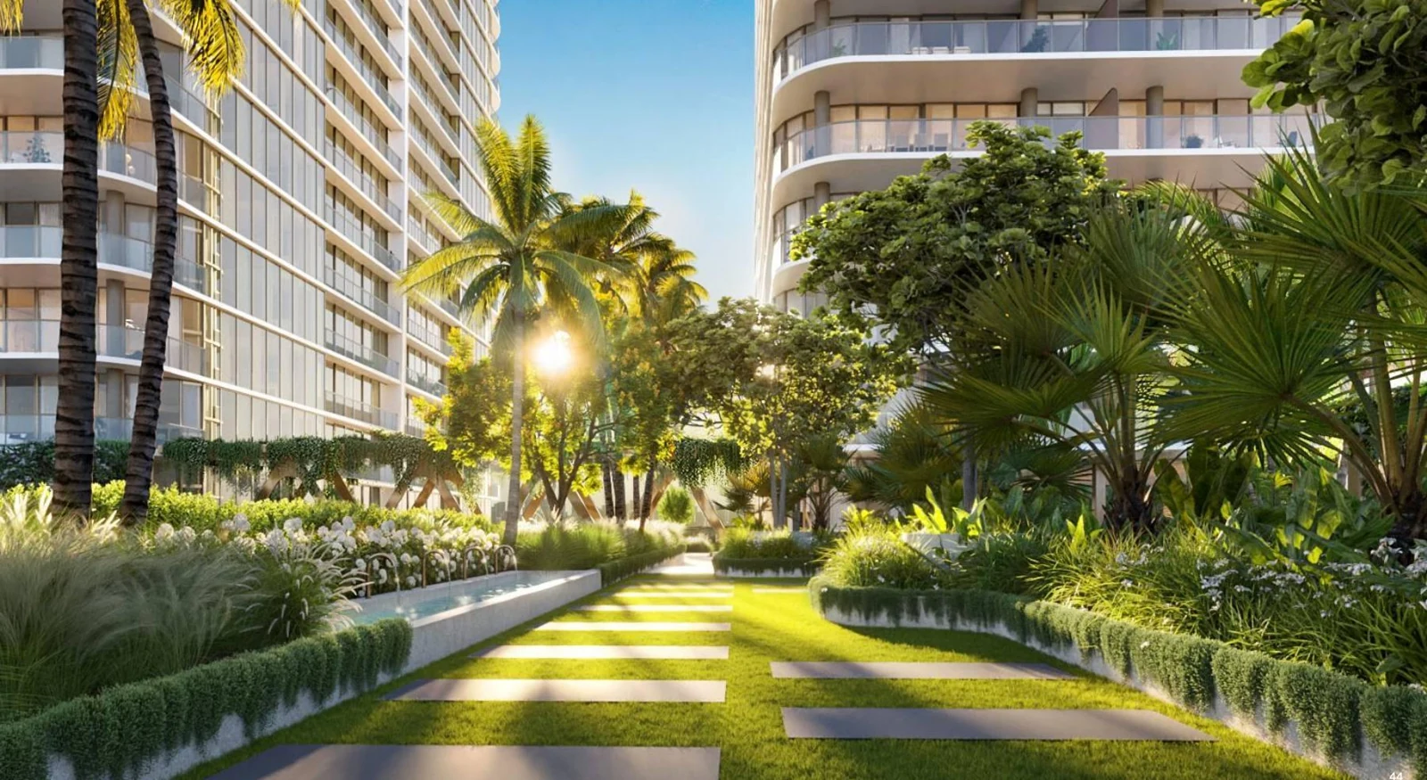 Jardines y senderos, Kempinski Residences Miami — Imagen conceptual del desarrollador